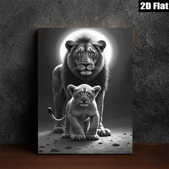 2D flat 1pc Majestic Lion Family Portrait Wildlife Art Canvas Print for Living Room Bedroom Home Decor Modern Farmhouse Wall Art Gallery Wrapped