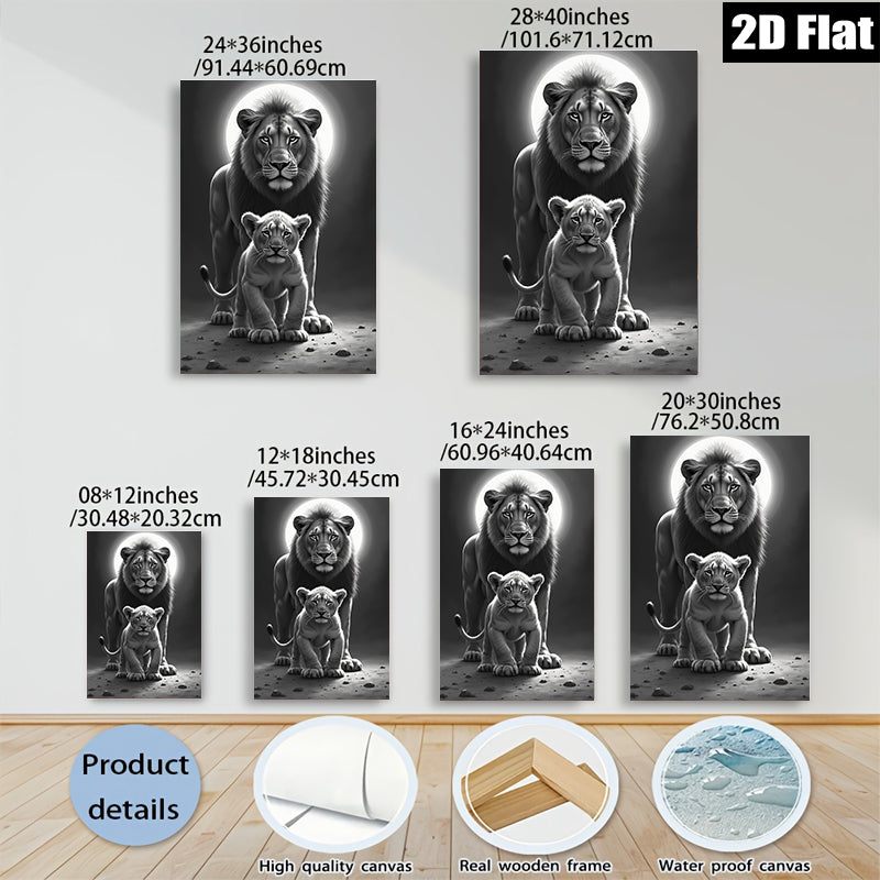2D flat 1pc Majestic Lion Family Portrait Wildlife Art Canvas Print for Living Room Bedroom Home Decor Modern Farmhouse Wall Art Gallery Wrapped
