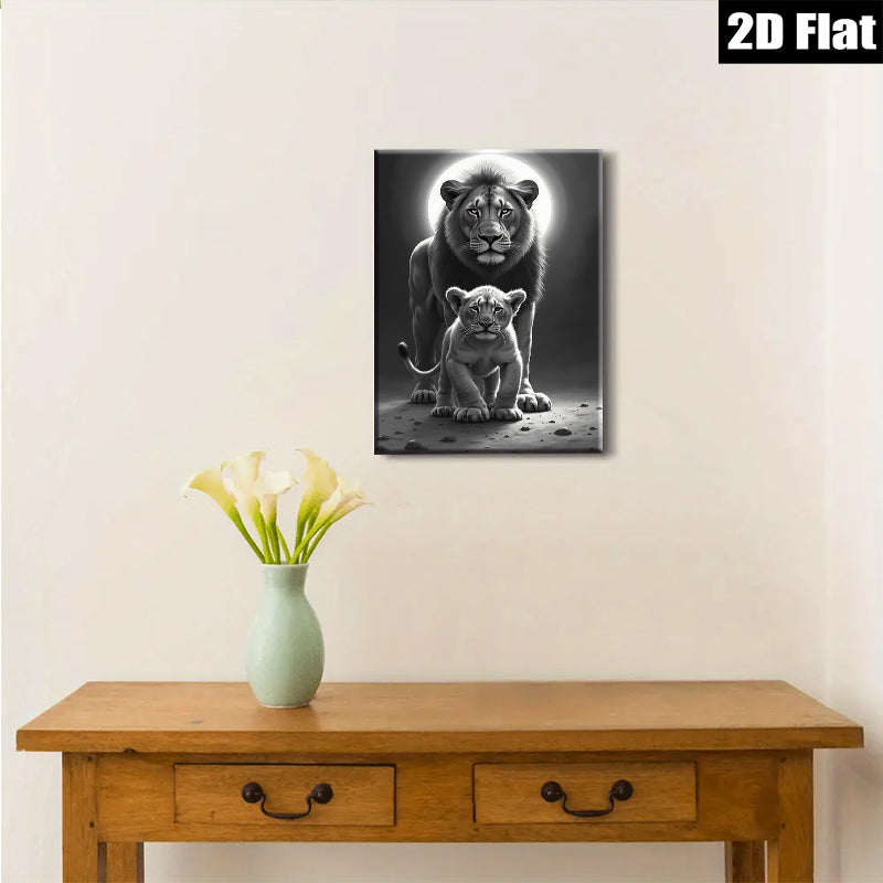 2D flat 1pc Majestic Lion Family Portrait Wildlife Art Canvas Print for Living Room Bedroom Home Decor Modern Farmhouse Wall Art Gallery Wrapped
