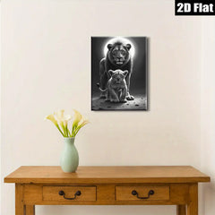 2D flat 1pc Majestic Lion Family Portrait Wildlife Art Canvas Print for Living Room Bedroom Home Decor Modern Farmhouse Wall Art Gallery Wrapped