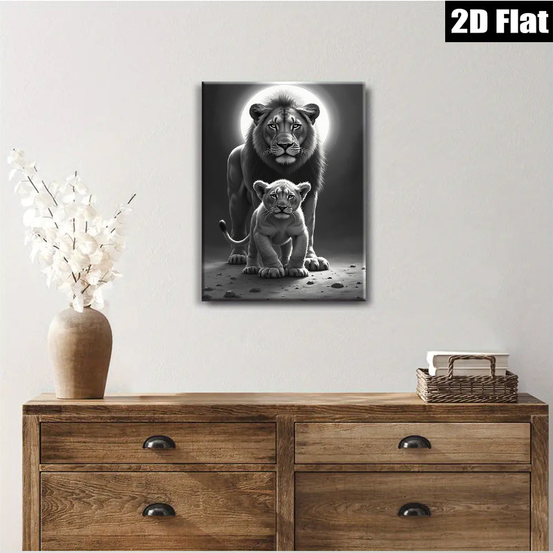 2D flat 1pc Majestic Lion Family Portrait Wildlife Art Canvas Print for Living Room Bedroom Home Decor Modern Farmhouse Wall Art Gallery Wrapped