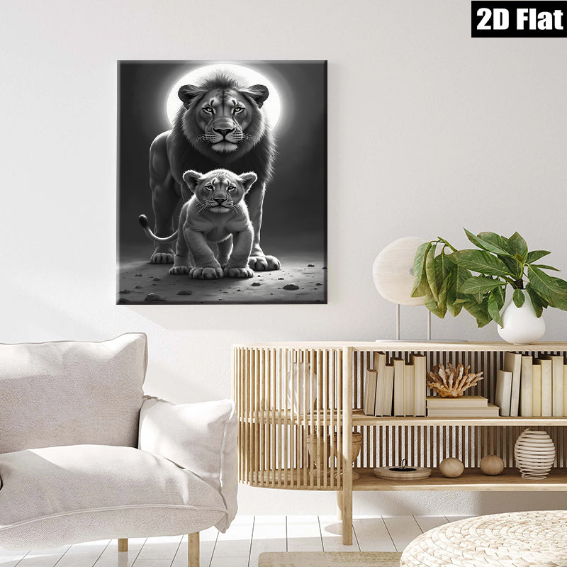 2D flat 1pc Majestic Lion Family Portrait Wildlife Art Canvas Print for Living Room Bedroom Home Decor Modern Farmhouse Wall Art Gallery Wrapped