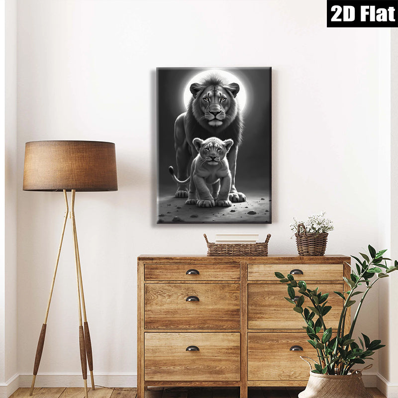 2D flat 1pc Majestic Lion Family Portrait Wildlife Art Canvas Print for Living Room Bedroom Home Decor Modern Farmhouse Wall Art Gallery Wrapped