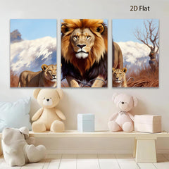 2D flat 1pc Majestic Lion Family Portrait Wildlife Canvas Wall Art Decor Living Room Bedroom Modern Farmhouse Gallery Wrapped Timeless Statement Piece