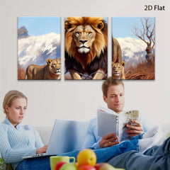 2D flat 1pc Majestic Lion Family Portrait Wildlife Canvas Wall Art Decor Living Room Bedroom Modern Farmhouse Gallery Wrapped Timeless Statement Piece