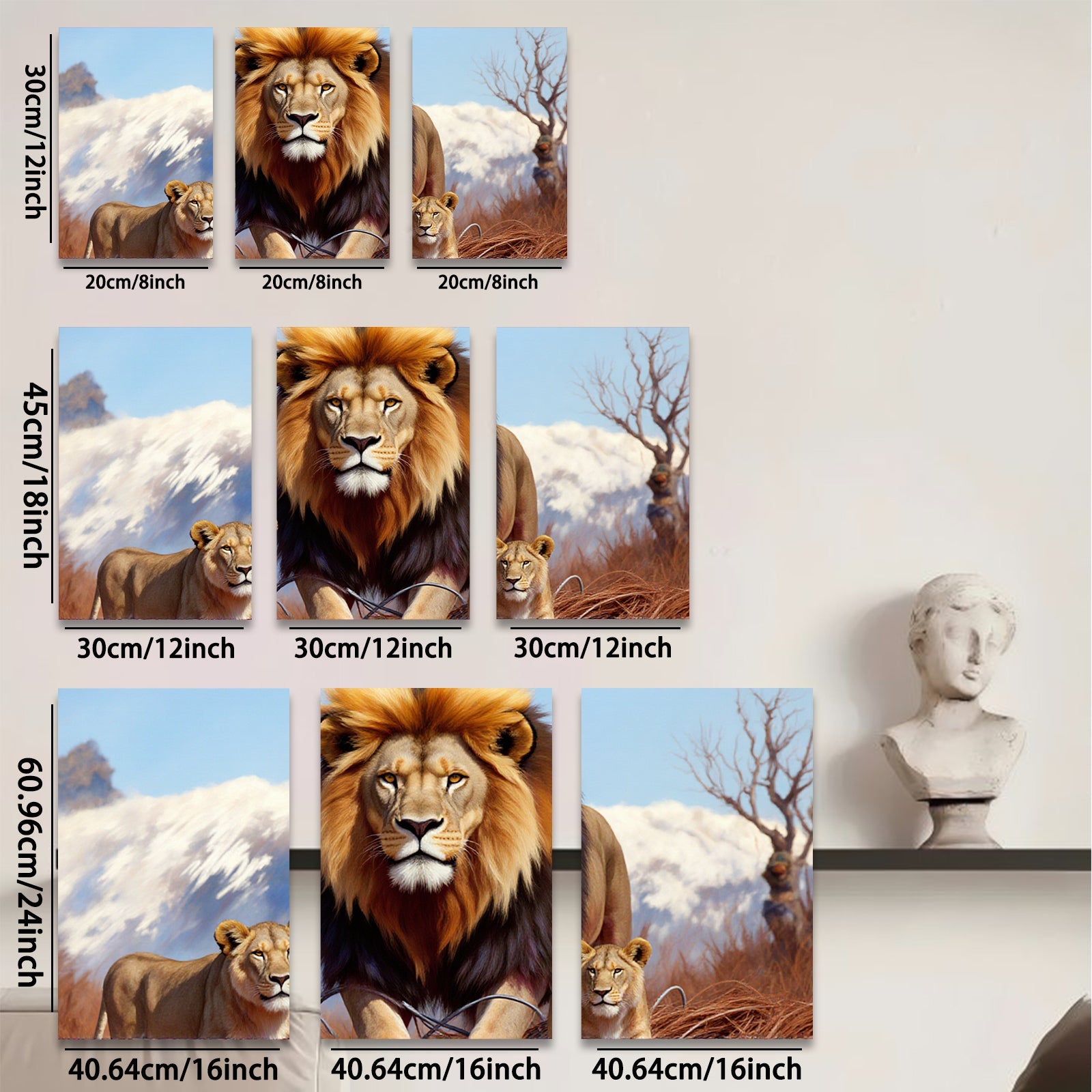 2D flat 1pc Majestic Lion Family Portrait Wildlife Canvas Wall Art Decor Living Room Bedroom Modern Farmhouse Gallery Wrapped Timeless Statement Piece