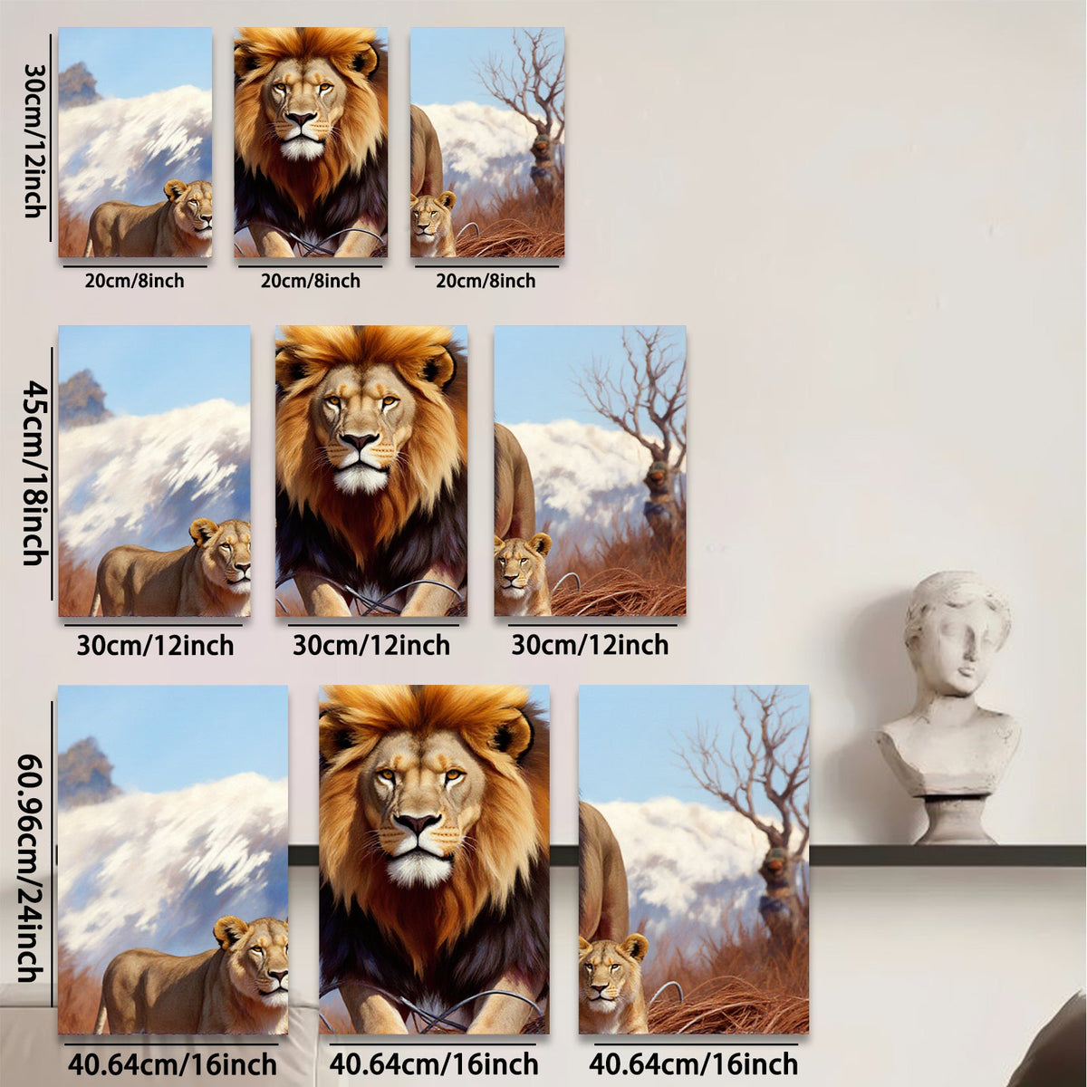 2D flat 1pc Majestic Lion Family Portrait Wildlife Canvas Wall Art Decor Living Room Bedroom Modern Farmhouse Gallery Wrapped Timeless Statement Piece