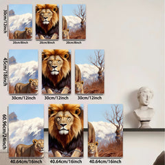 2D flat 1pc Majestic Lion Family Portrait Wildlife Canvas Wall Art Decor Living Room Bedroom Modern Farmhouse Gallery Wrapped Timeless Statement Piece