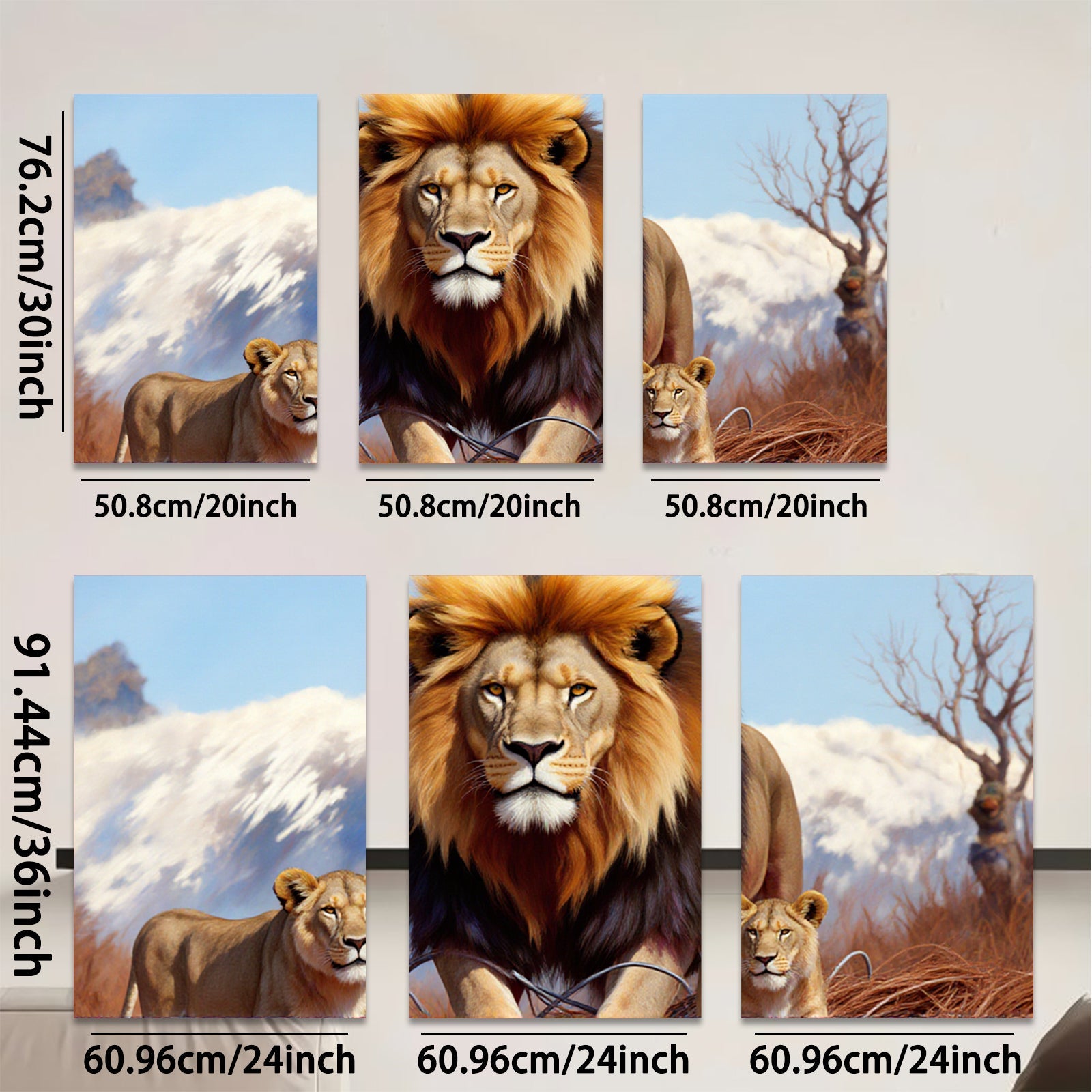 2D flat 1pc Majestic Lion Family Portrait Wildlife Canvas Wall Art Decor Living Room Bedroom Modern Farmhouse Gallery Wrapped Timeless Statement Piece