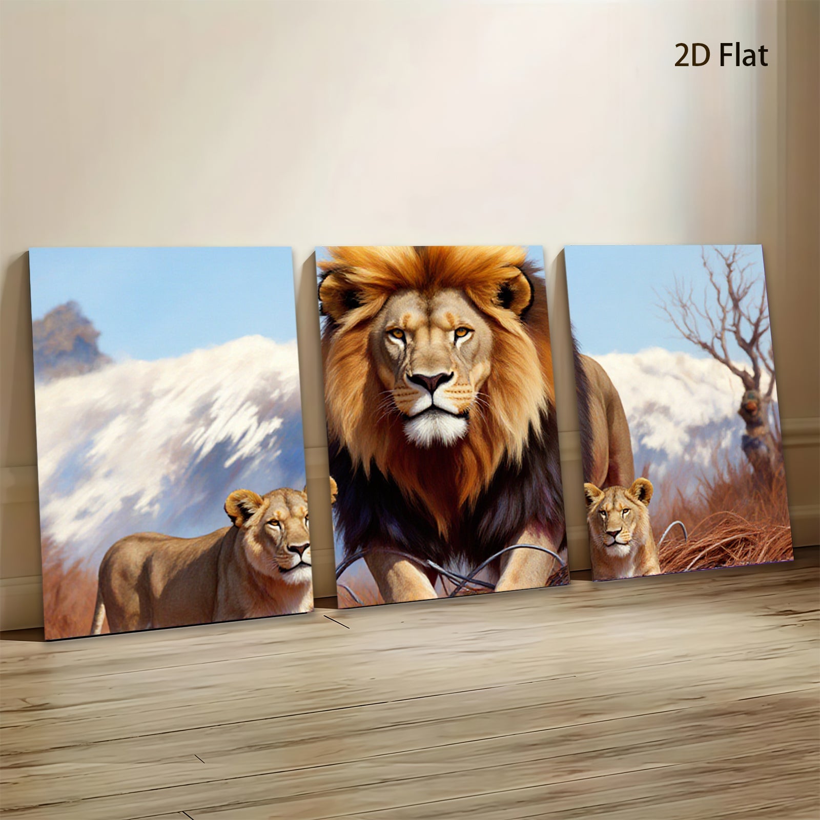 2D flat 1pc Majestic Lion Family Portrait Wildlife Canvas Wall Art Decor Living Room Bedroom Modern Farmhouse Gallery Wrapped Timeless Statement Piece