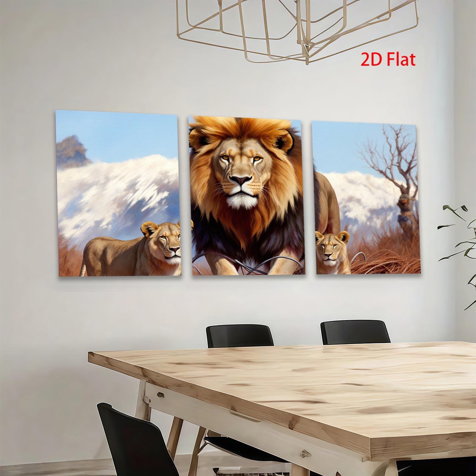 2D flat 1pc Majestic Lion Family Portrait Wildlife Canvas Wall Art Decor Living Room Bedroom Modern Farmhouse Gallery Wrapped Timeless Statement Piece