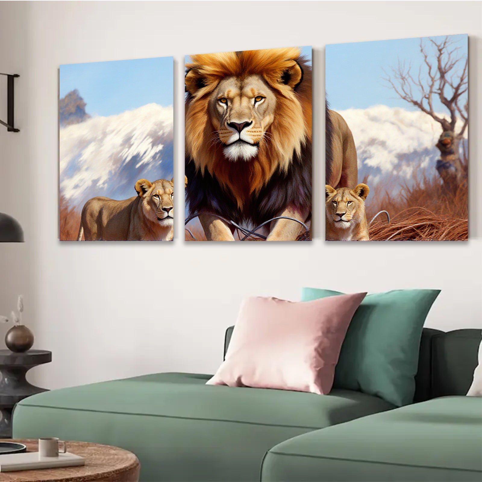 2D flat 1pc Majestic Lion Family Portrait Wildlife Canvas Wall Art Decor Living Room Bedroom Modern Farmhouse Gallery Wrapped Timeless Statement Piece