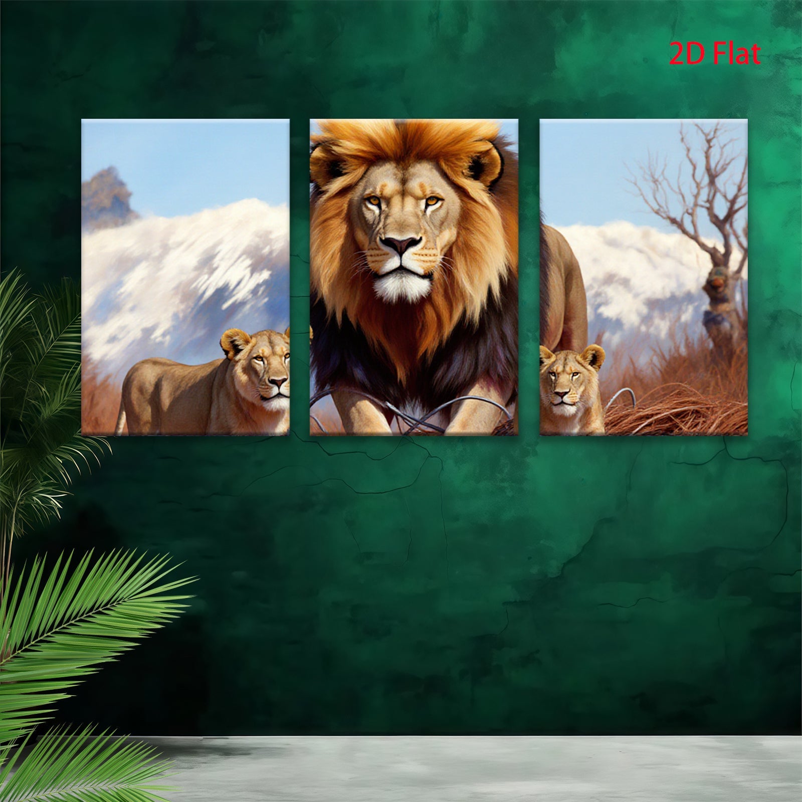 2D flat 1pc Majestic Lion Family Portrait Wildlife Canvas Wall Art Decor Living Room Bedroom Modern Farmhouse Gallery Wrapped Timeless Statement Piece