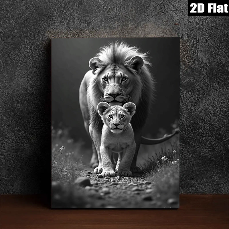 2D flat 1pc Majestic Lion Family Portrait Wildlife Canvas Wall Art for Living Room Bedroom Home Decor Gallery Wrapped Ready to Hang Modern Farmhouse Style