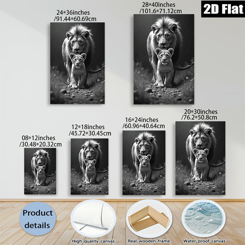 2D flat 1pc Majestic Lion Family Portrait Wildlife Canvas Wall Art for Living Room Bedroom Home Decor Gallery Wrapped Ready to Hang Modern Farmhouse Style