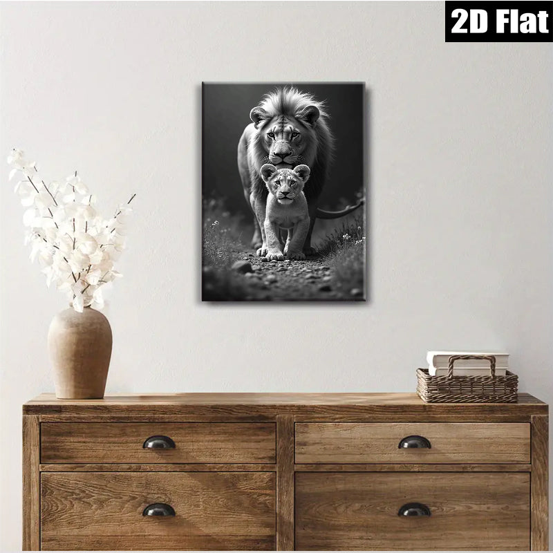2D flat 1pc Majestic Lion Family Portrait Wildlife Canvas Wall Art for Living Room Bedroom Home Decor Gallery Wrapped Ready to Hang Modern Farmhouse Style