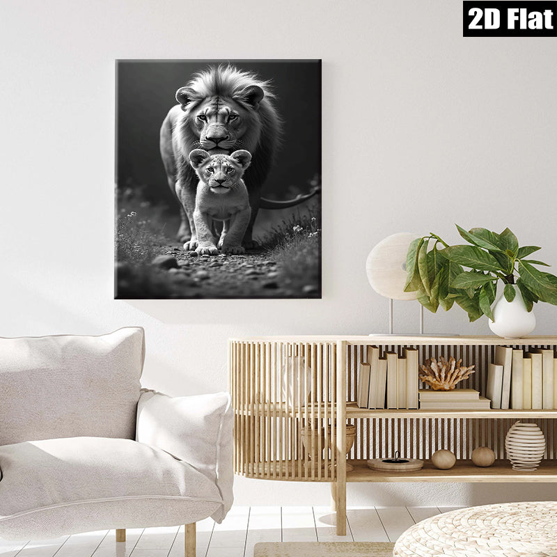 2D flat 1pc Majestic Lion Family Portrait Wildlife Canvas Wall Art for Living Room Bedroom Home Decor Gallery Wrapped Ready to Hang Modern Farmhouse Style