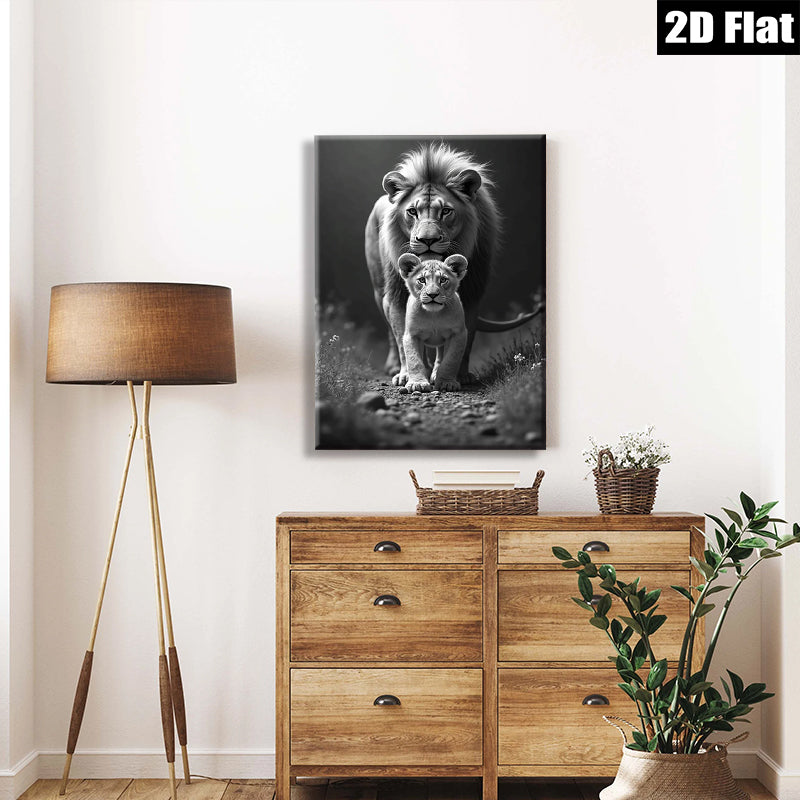 2D flat 1pc Majestic Lion Family Portrait Wildlife Canvas Wall Art for Living Room Bedroom Home Decor Gallery Wrapped Ready to Hang Modern Farmhouse Style