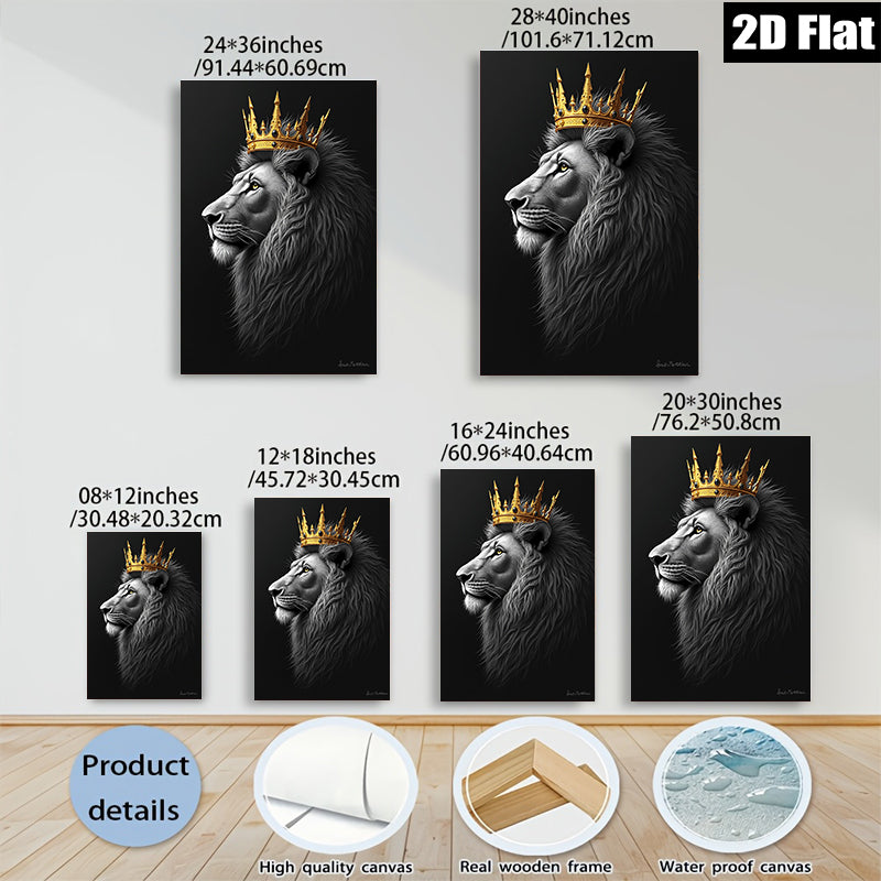 2D flat 1pc Majestic Lion King Portrait Wall Art Canvas Print Home Decor Living Room Bedroom Modern Farmhouse Gallery Wrapped Timeless Statement Piece