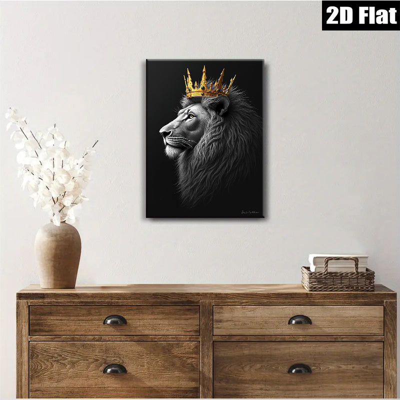 2D flat 1pc Majestic Lion King Portrait Wall Art Canvas Print Home Decor Living Room Bedroom Modern Farmhouse Gallery Wrapped Timeless Statement Piece