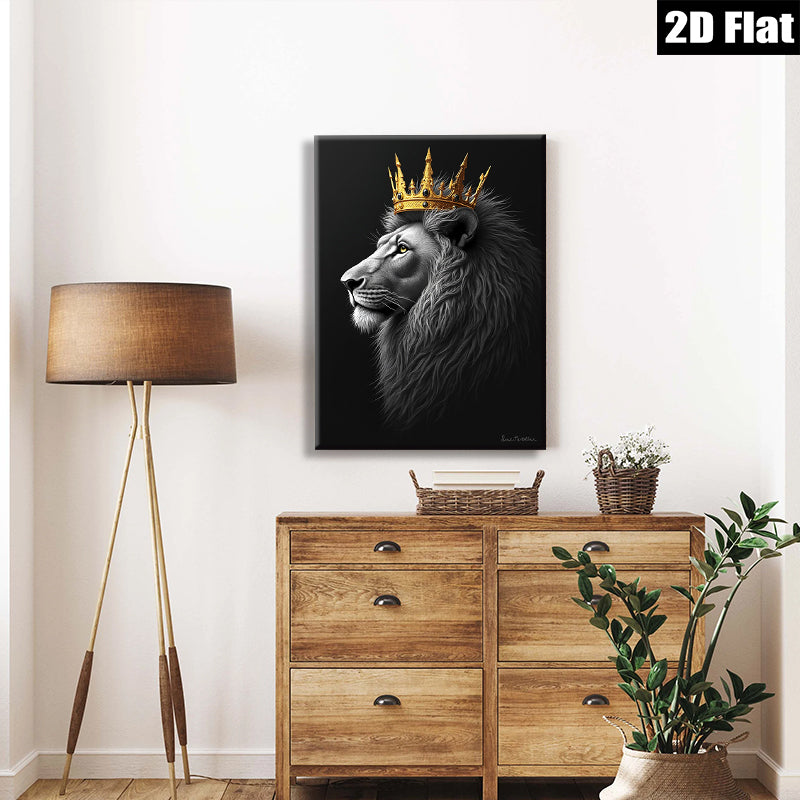 2D flat 1pc Majestic Lion King Portrait Wall Art Canvas Print Home Decor Living Room Bedroom Modern Farmhouse Gallery Wrapped Timeless Statement Piece