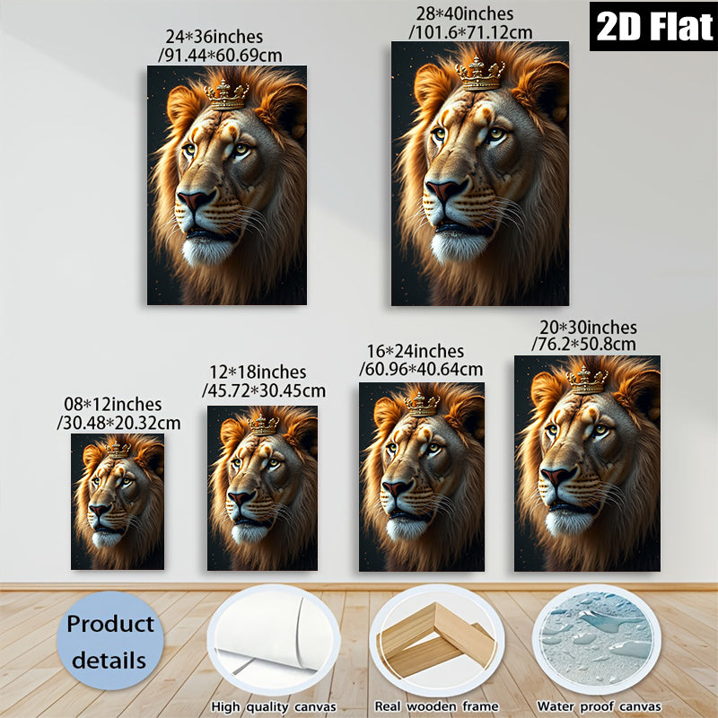 2D flat 1pc Majestic Lion King Portrait Wall Art Canvas Print for Living Room Bedroom Office Home Decor Modern Farmhouse Rustic Gallery Wrapped