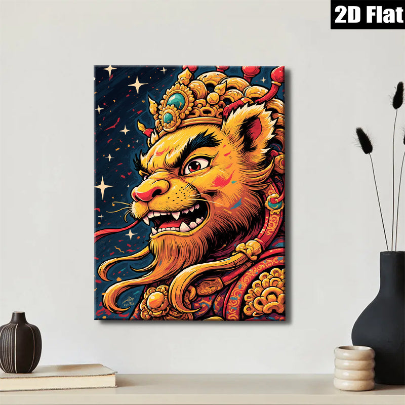 2D flat 1pc Majestic Lion King Portrait Wall Art Canvas Prints Living Room Bedroom Decor Bohemian Style Gallery Wrapped Modern Farmhouse Art