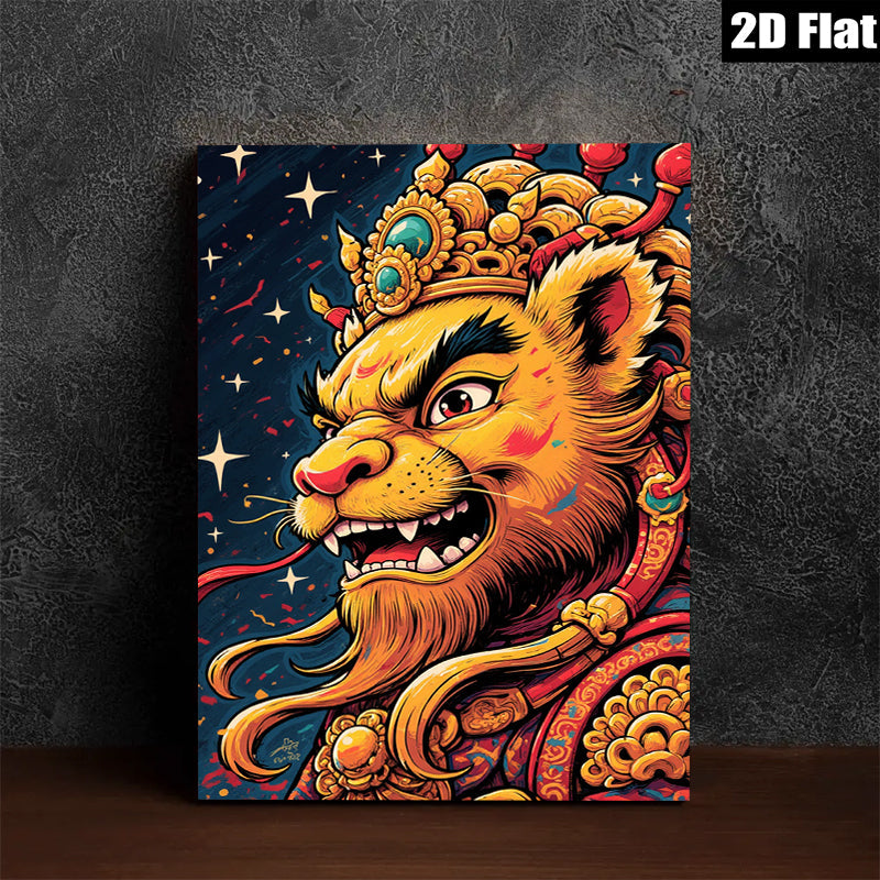 2D flat 1pc Majestic Lion King Portrait Wall Art Canvas Prints Living Room Bedroom Decor Bohemian Style Gallery Wrapped Modern Farmhouse Art