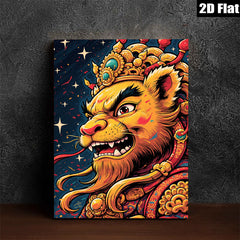 2D flat 1pc Majestic Lion King Portrait Wall Art Canvas Prints Living Room Bedroom Decor Bohemian Style Gallery Wrapped Modern Farmhouse Art