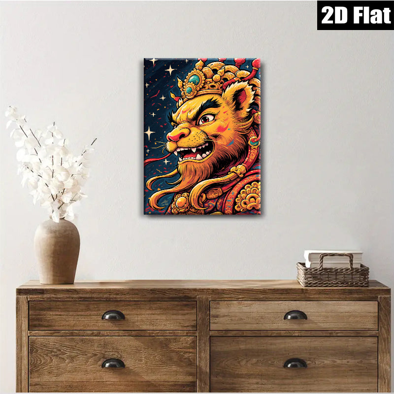 2D flat 1pc Majestic Lion King Portrait Wall Art Canvas Prints Living Room Bedroom Decor Bohemian Style Gallery Wrapped Modern Farmhouse Art