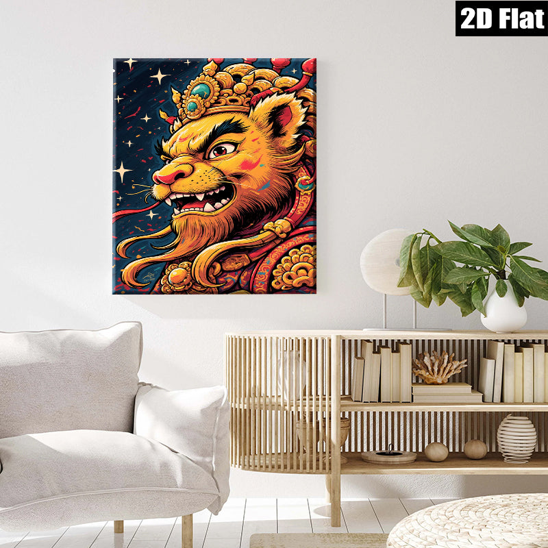 2D flat 1pc Majestic Lion King Portrait Wall Art Canvas Prints Living Room Bedroom Decor Bohemian Style Gallery Wrapped Modern Farmhouse Art