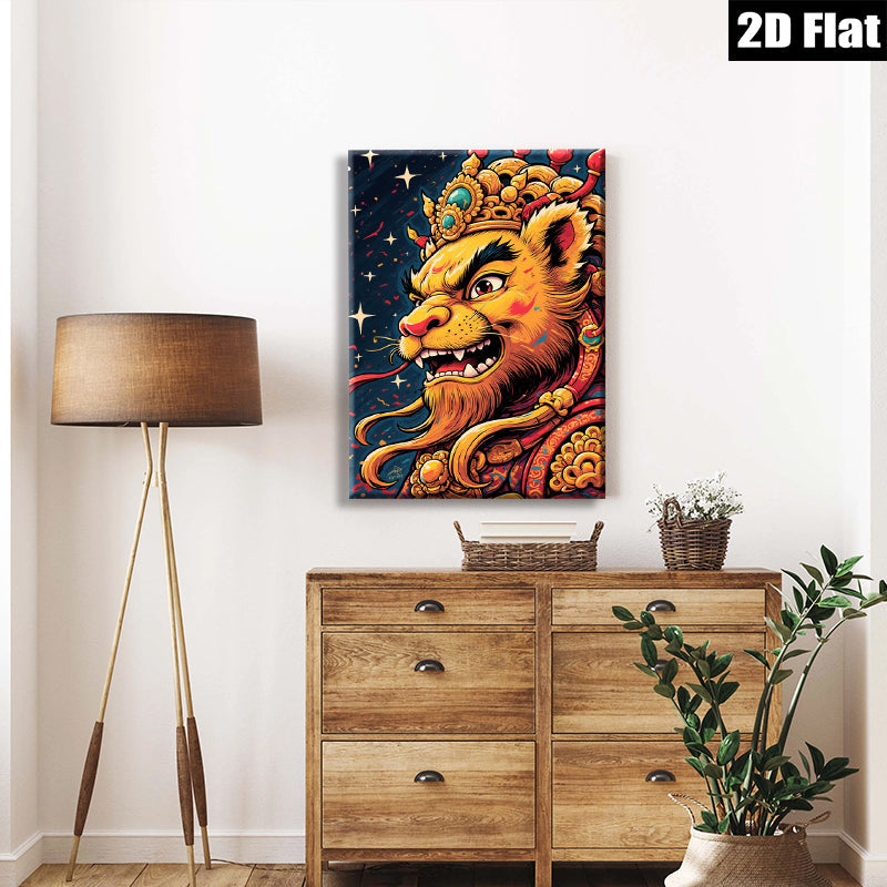 2D flat 1pc Majestic Lion King Portrait Wall Art Canvas Prints Living Room Bedroom Decor Bohemian Style Gallery Wrapped Modern Farmhouse Art