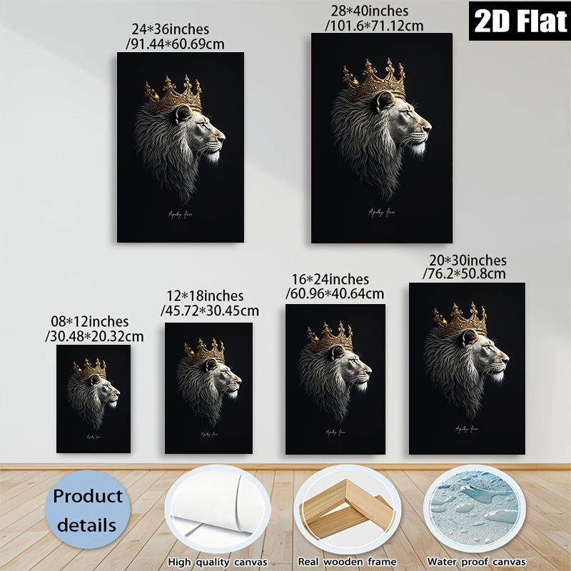 2D flat 1pc Majestic Lion King Portrait Wall Art Canvas Prints for Living Room Bedroom Home Decor Modern Farmhouse Gallery Wrapped Timeless Statement Piece