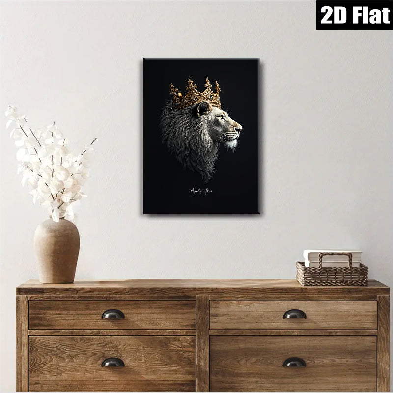 2D flat 1pc Majestic Lion King Portrait Wall Art Canvas Prints for Living Room Bedroom Home Decor Modern Farmhouse Gallery Wrapped Timeless Statement Piece