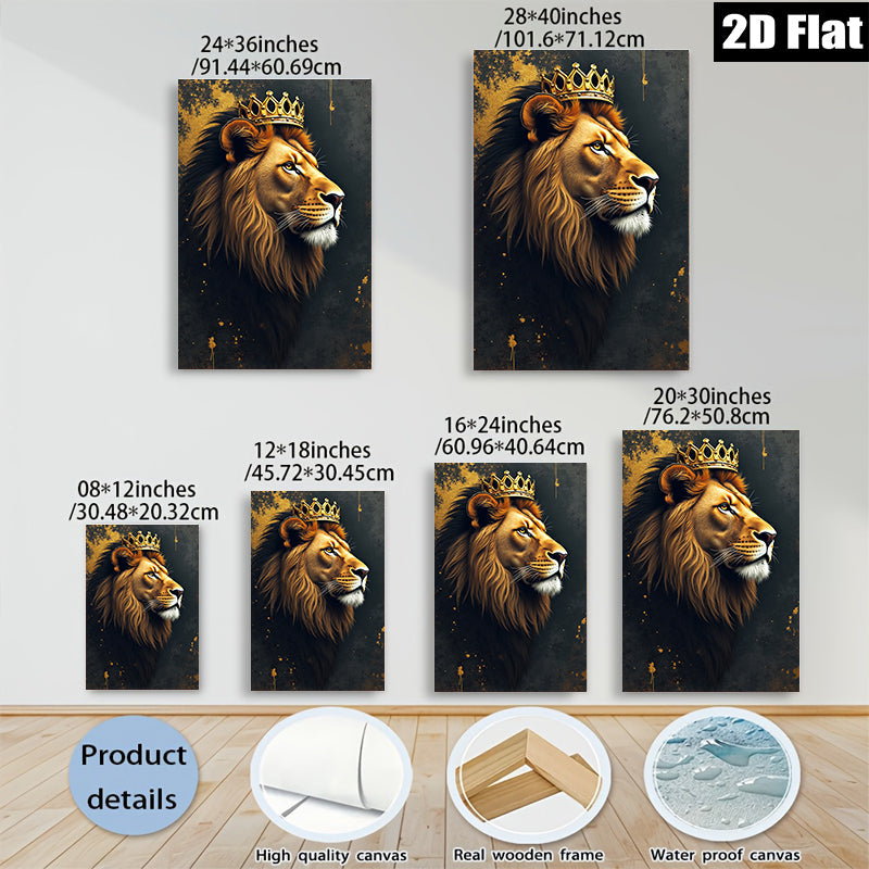 2D flat 1pc Majestic Lion King Portrait Wall Art Decor for Living Room Bedroom Office Modern Farmhouse Gallery Wrapped Canvas Prints