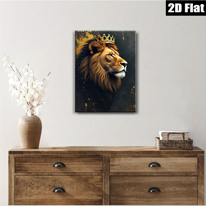 2D flat 1pc Majestic Lion King Portrait Wall Art Decor for Living Room Bedroom Office Modern Farmhouse Gallery Wrapped Canvas Prints
