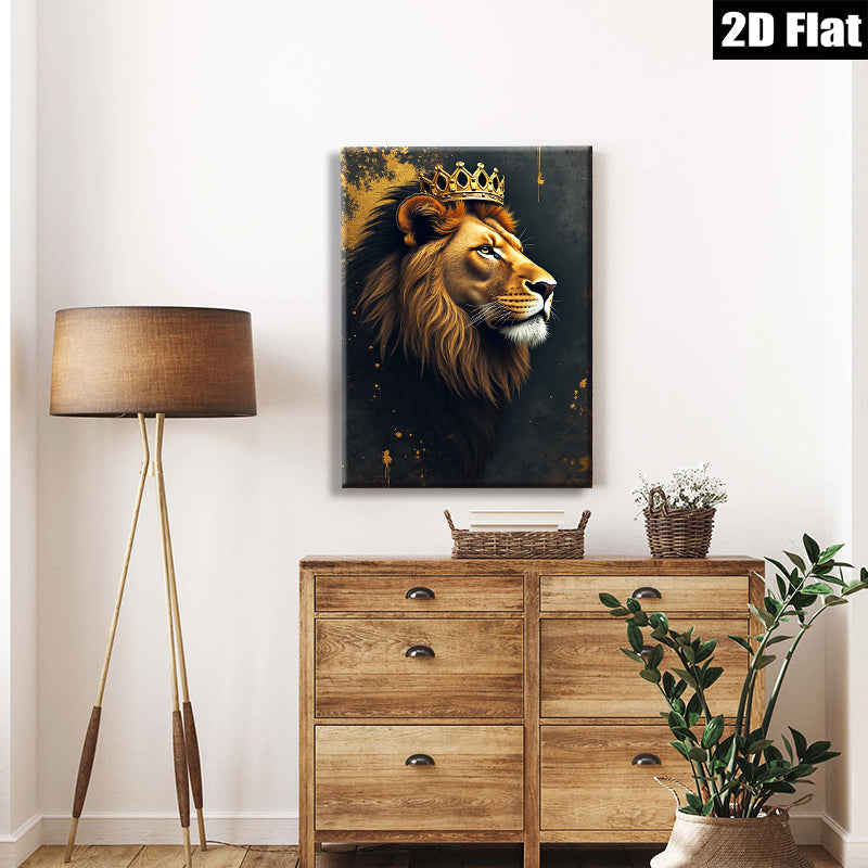 2D flat 1pc Majestic Lion King Portrait Wall Art Decor for Living Room Bedroom Office Modern Farmhouse Gallery Wrapped Canvas Prints