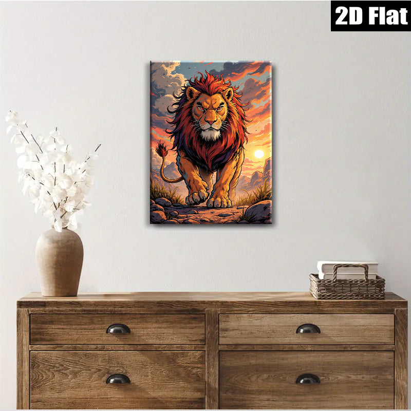 2D flat 1pc Majestic Lion King Power Animal Wall Art Decor for Living Room Bedroom Home Office Gallery Wrapped Canvas Prints Modern Farmhouse Rustic Decor