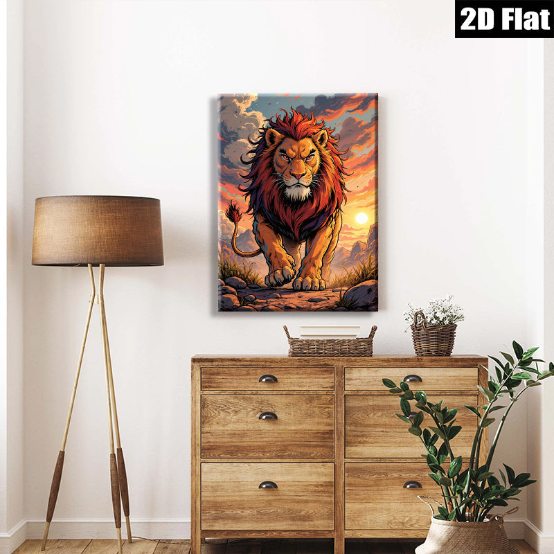 2D flat 1pc Majestic Lion King Power Animal Wall Art Decor for Living Room Bedroom Home Office Gallery Wrapped Canvas Prints Modern Farmhouse Rustic Decor