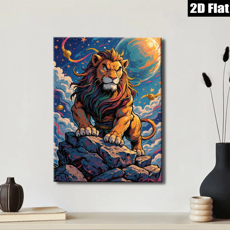 2D flat 1pc Majestic Lion King Power Animal Wall Art Decor for Living Room Bedroom Office Gallery Wrapped Canvas Prints Modern Farmhouse Style
