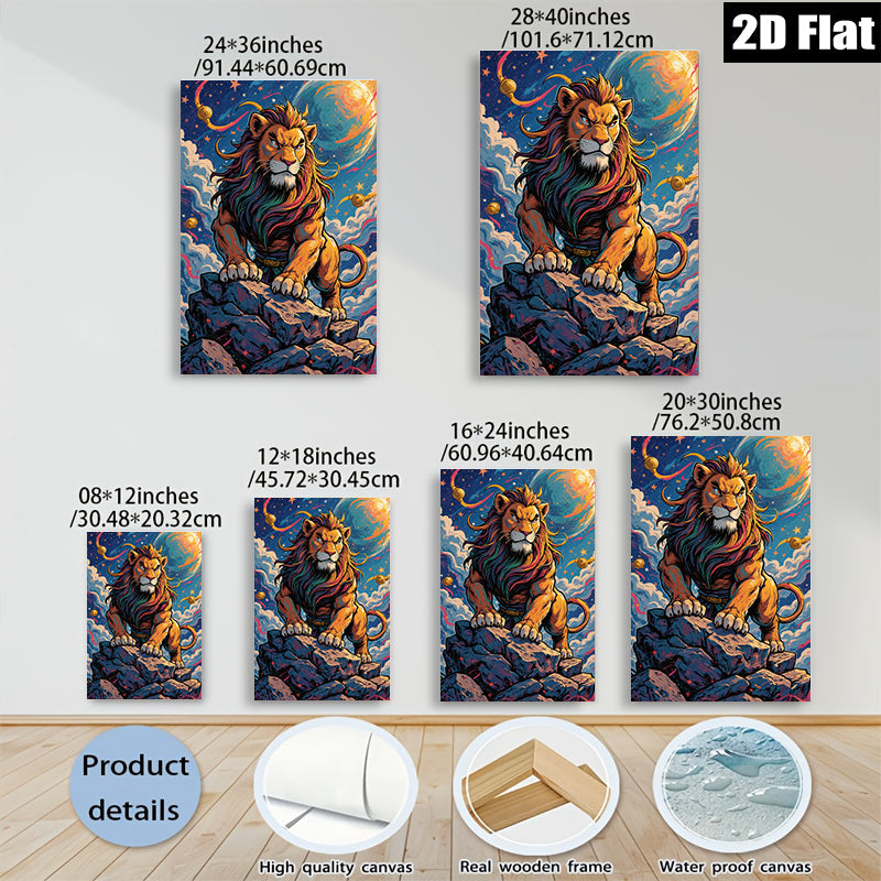 2D flat 1pc Majestic Lion King Power Animal Wall Art Decor for Living Room Bedroom Office Gallery Wrapped Canvas Prints Modern Farmhouse Style