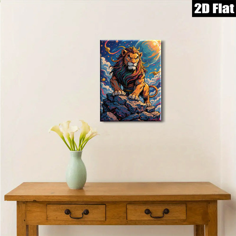 2D flat 1pc Majestic Lion King Power Animal Wall Art Decor for Living Room Bedroom Office Gallery Wrapped Canvas Prints Modern Farmhouse Style