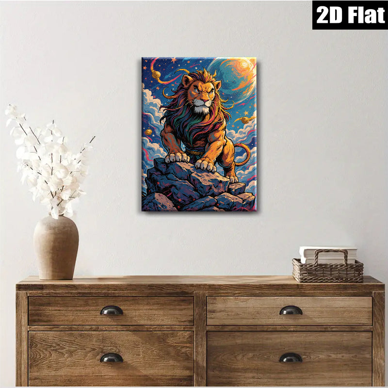 2D flat 1pc Majestic Lion King Power Animal Wall Art Decor for Living Room Bedroom Office Gallery Wrapped Canvas Prints Modern Farmhouse Style