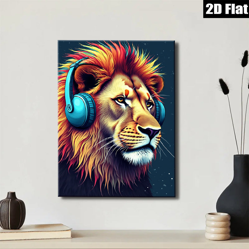 2D flat 1pc Majestic Lion Music Lover Wall Art Bedroom Living Room Home Decor Canvas Prints Modern Farmhouse Style Trending Now