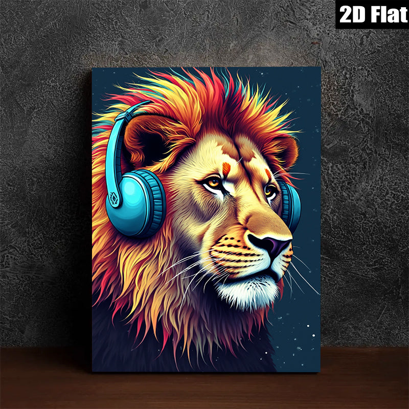 2D flat 1pc Majestic Lion Music Lover Wall Art Bedroom Living Room Home Decor Canvas Prints Modern Farmhouse Style Trending Now