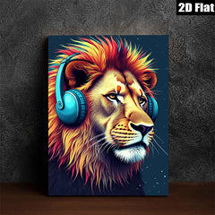 2D flat 1pc Majestic Lion Music Lover Wall Art Bedroom Living Room Home Decor Canvas Prints Modern Farmhouse Style Trending Now