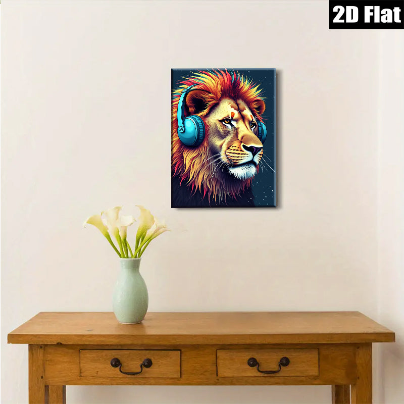 2D flat 1pc Majestic Lion Music Lover Wall Art Bedroom Living Room Home Decor Canvas Prints Modern Farmhouse Style Trending Now