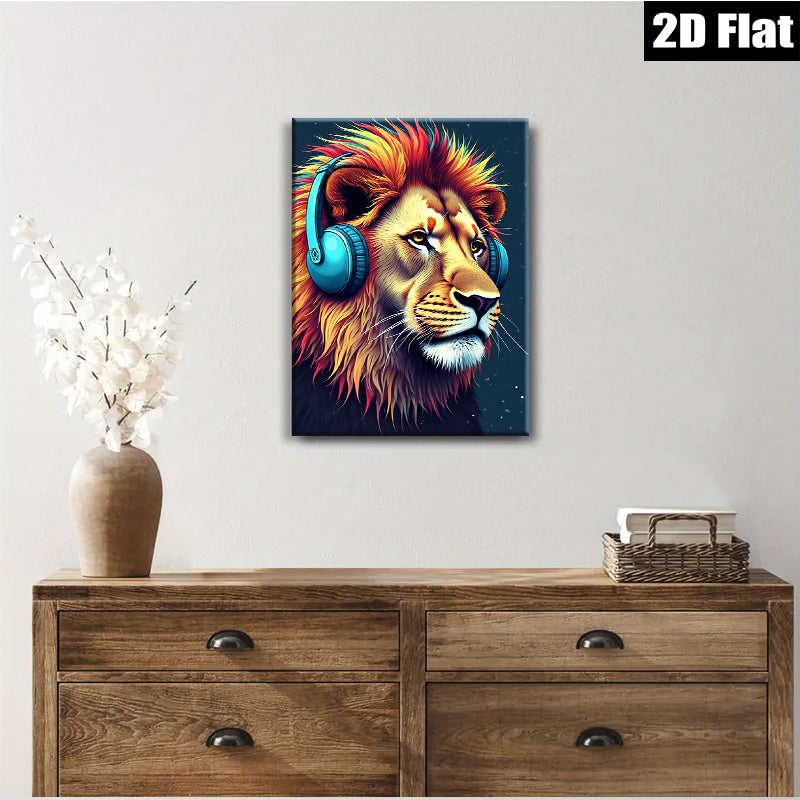 2D flat 1pc Majestic Lion Music Lover Wall Art Bedroom Living Room Home Decor Canvas Prints Modern Farmhouse Style Trending Now