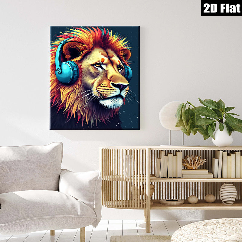 2D flat 1pc Majestic Lion Music Lover Wall Art Bedroom Living Room Home Decor Canvas Prints Modern Farmhouse Style Trending Now