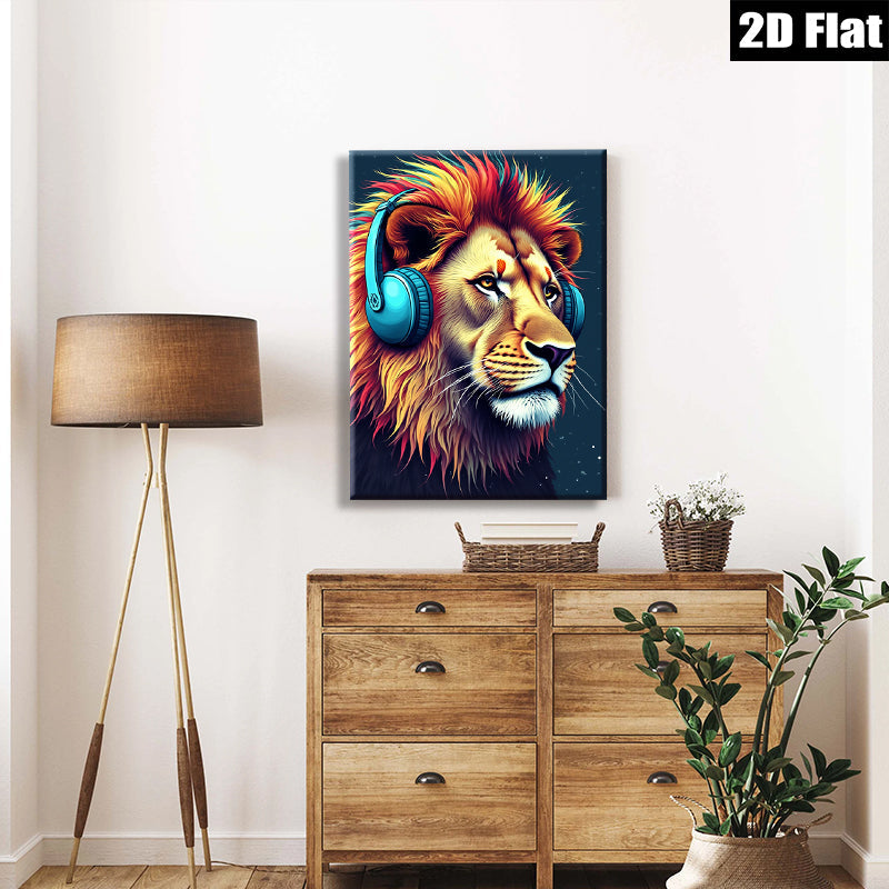 2D flat 1pc Majestic Lion Music Lover Wall Art Bedroom Living Room Home Decor Canvas Prints Modern Farmhouse Style Trending Now